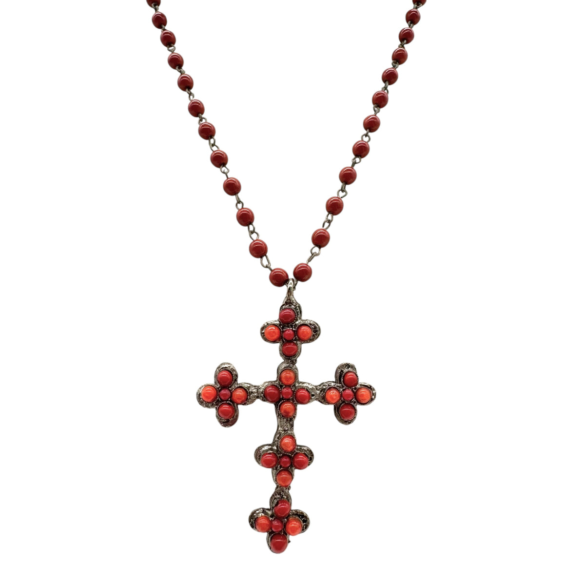 Dolce & Gabbana Red Beaded Rosary Cross Necklace
