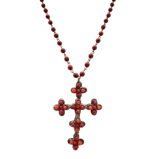 Dolce & Gabbana Red Beaded Rosary Cross Necklace