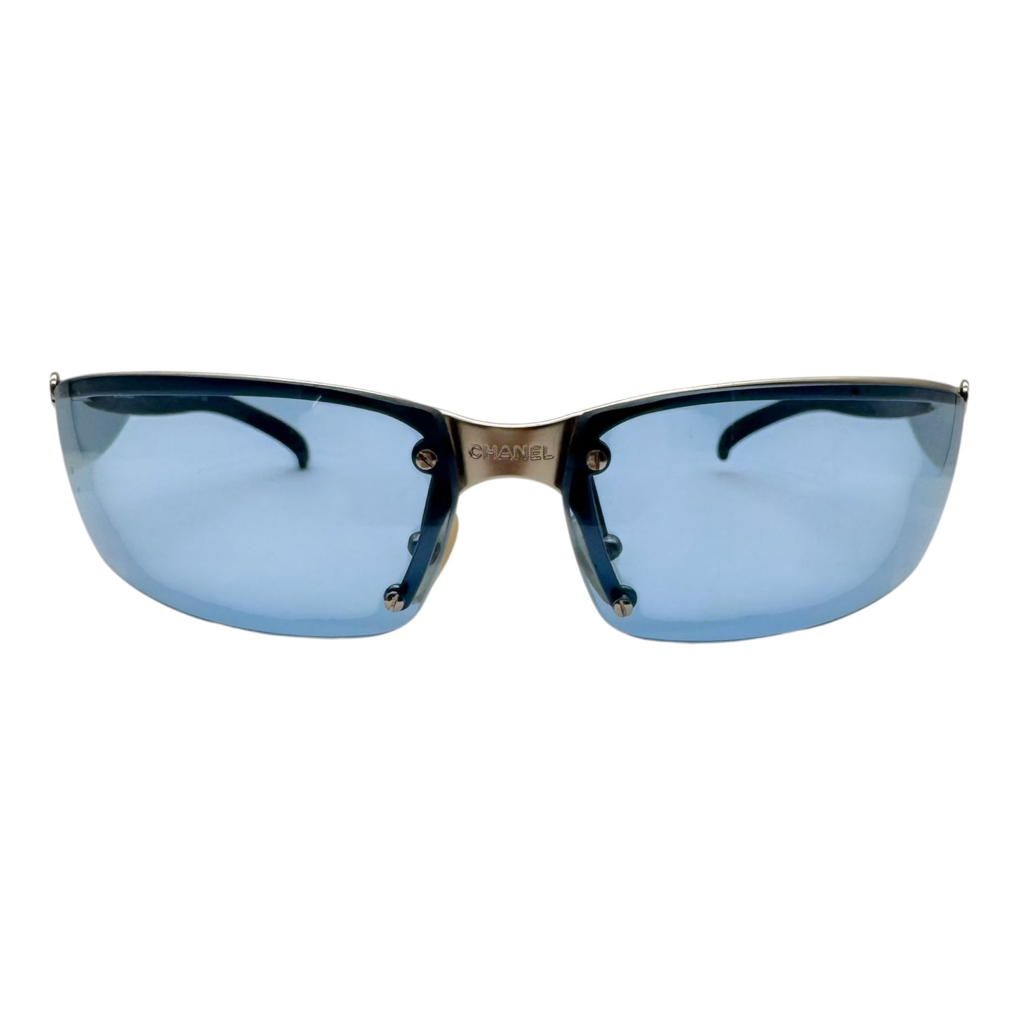 Chanel Sport Transparent Blue & Silver Top Rim 4008 Sunglasses w/ Case