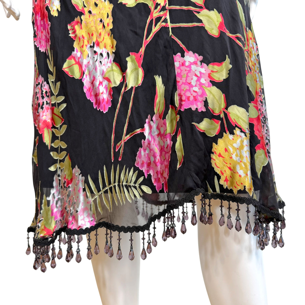 Betsey Johnson Black Floral Print Silk Mid Dress