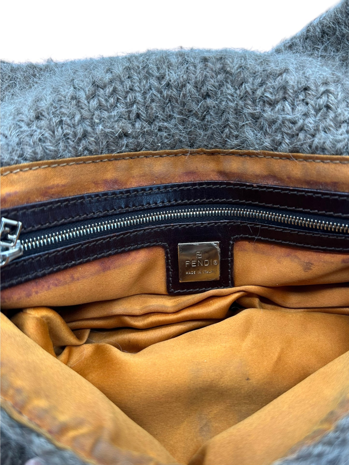 Fendi Gray Wool Cherry Embroidered Baguette Bag RARE