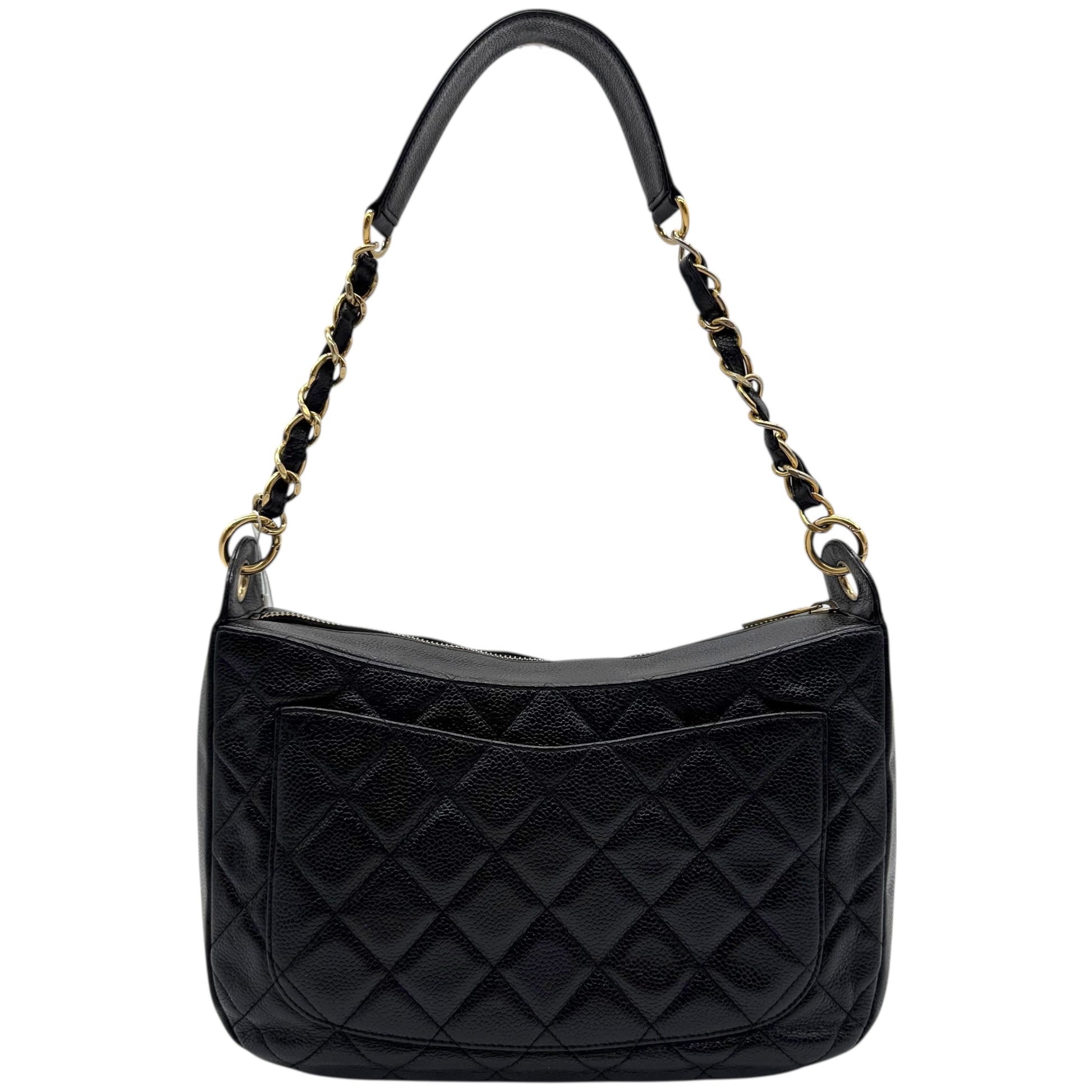 Chanel Black Caviar Leather Matelasse Quilted CC Logo Shoulder Bag 2004-05 - Outfit Repeater