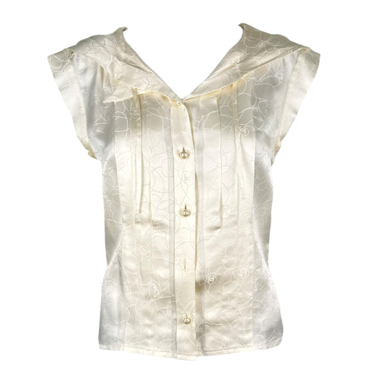 Chanel Spring 2001 Camellia White Silk Hooded Blouse
