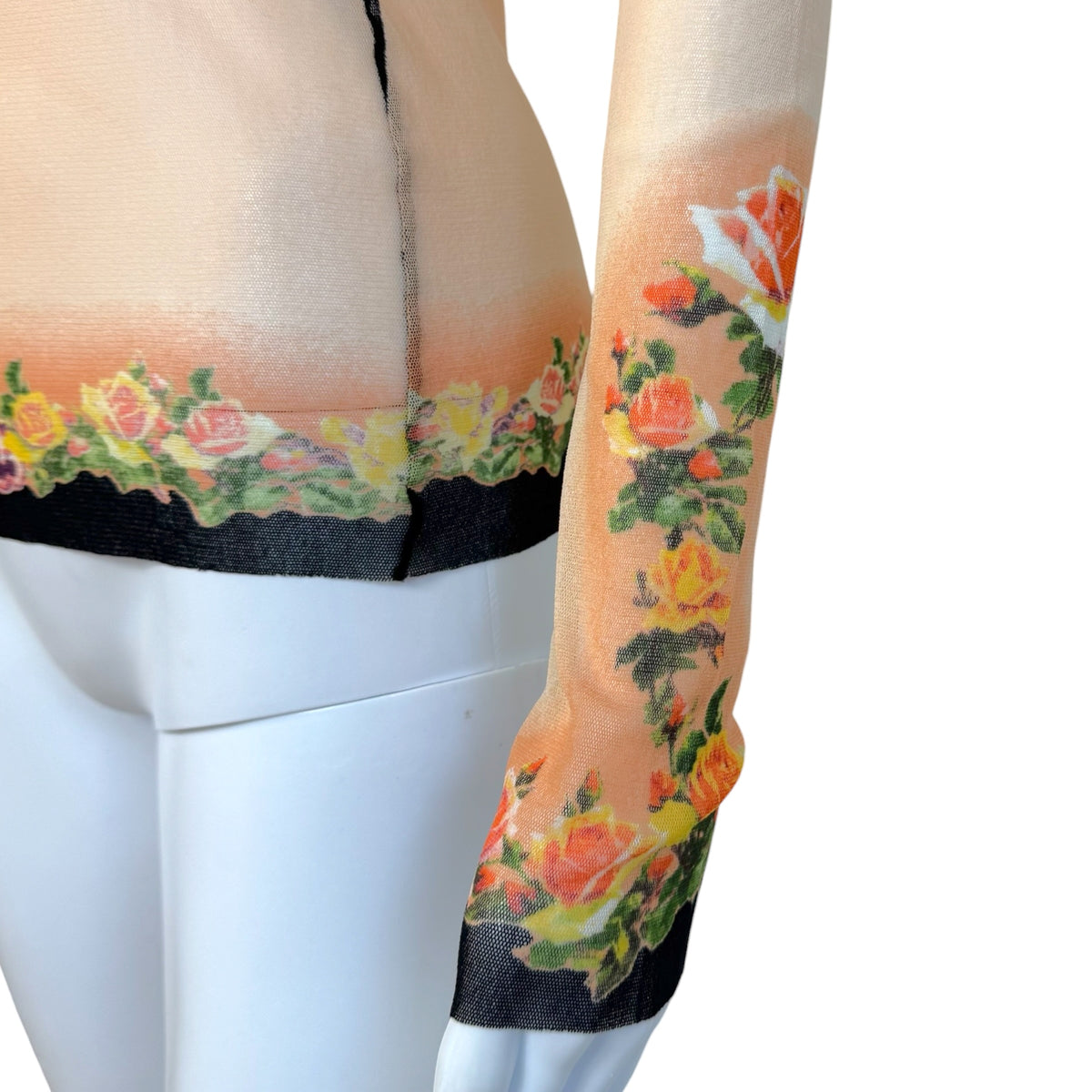 Jean Paul Gaultier Floral Print Mesh Long Sleeve Top