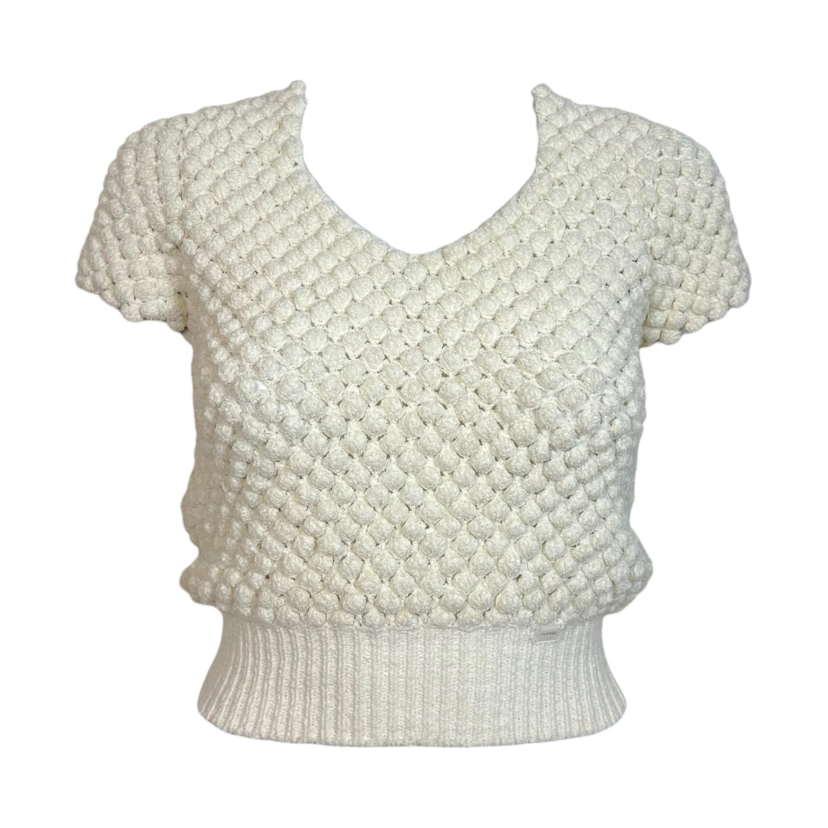Chanel Ivory Crochet Open-Knit Cropped Top