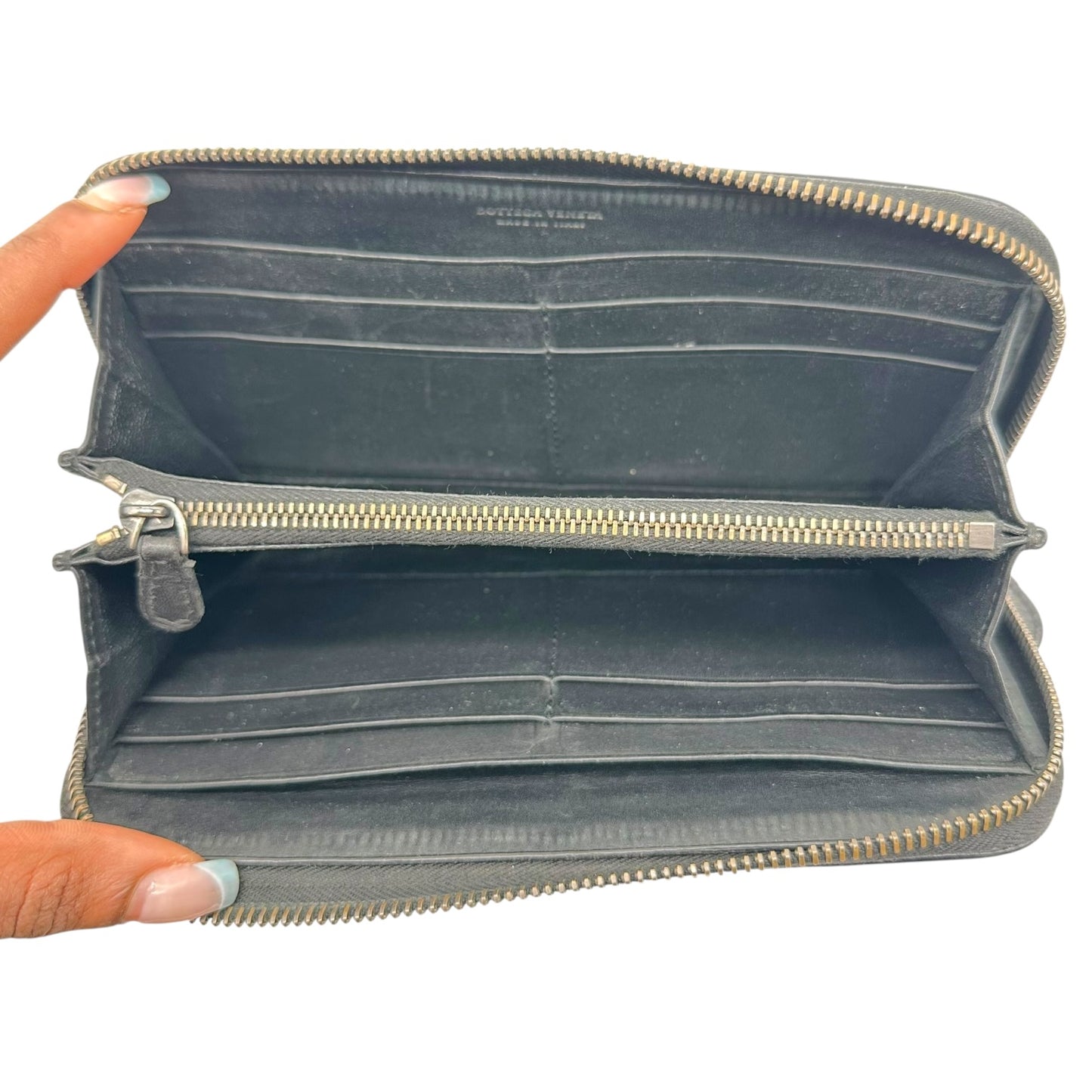 Bottega Veneta Black Intrecciato Leather Zip Wallet