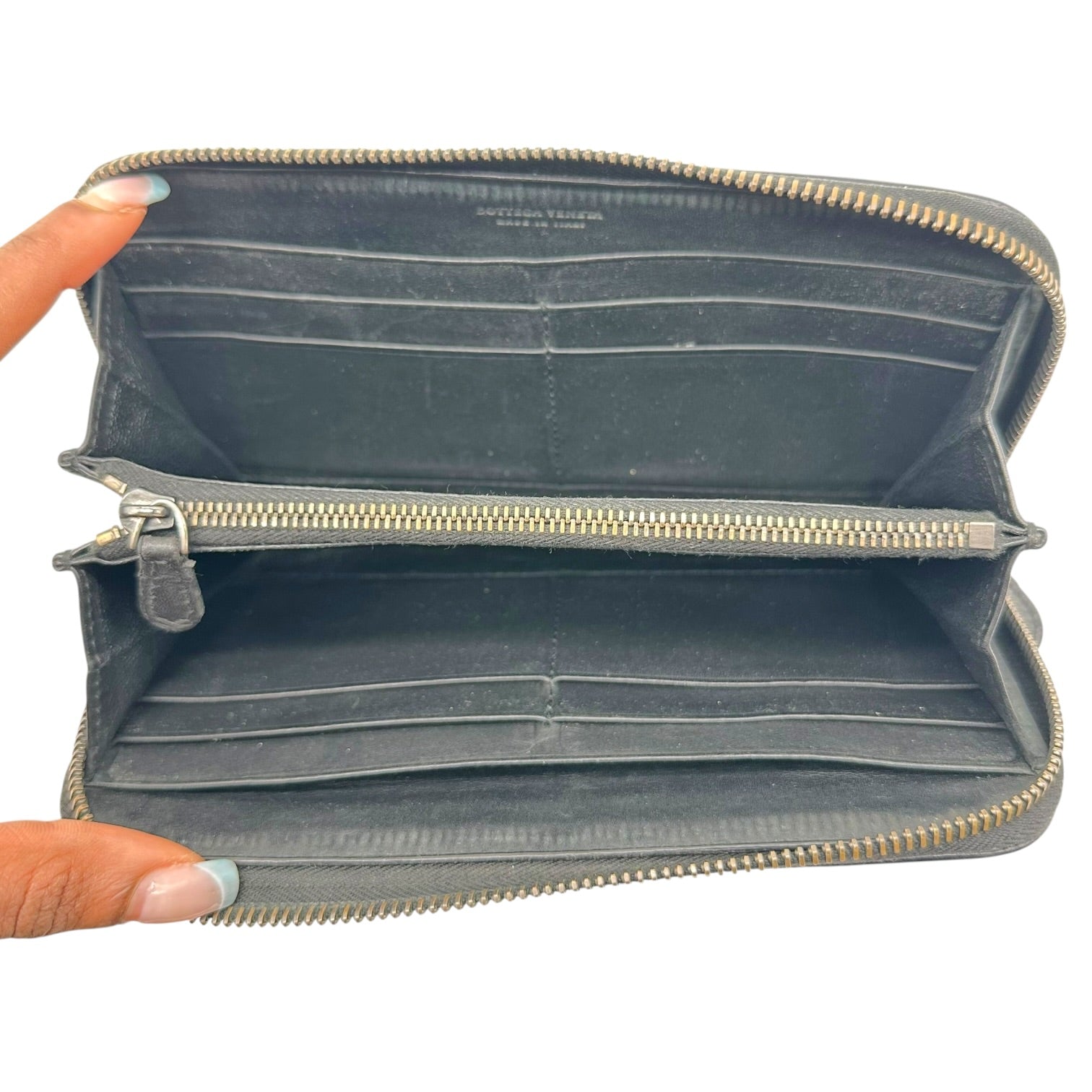 Bottega Veneta Black Intrecciato Leather Zip Wallet