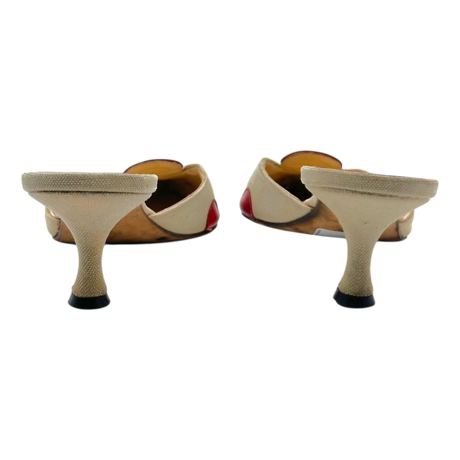 Manolo Blahnik Ivory & Red Polka Dot Kitten Heel Mules - Outfit Repeater