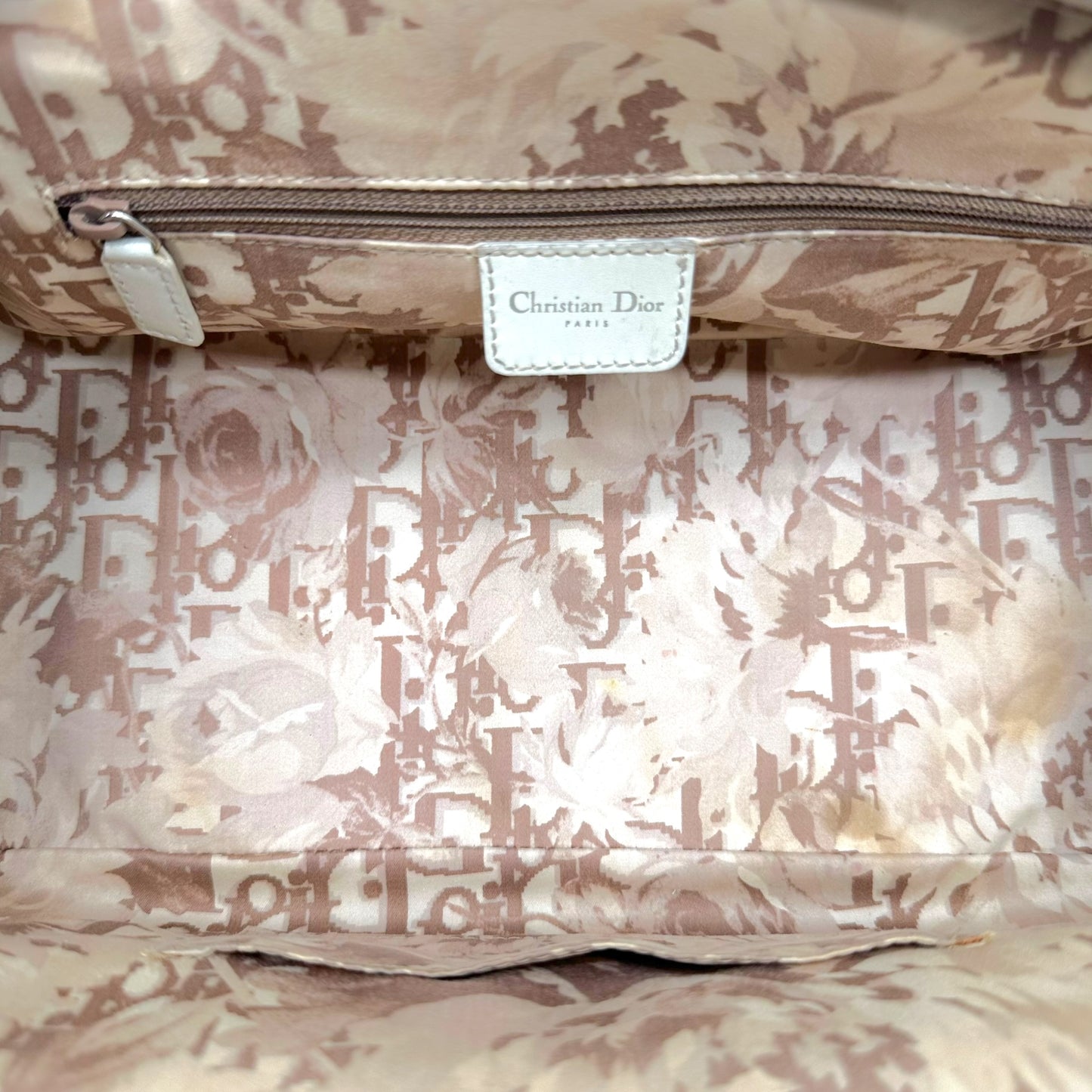 Christian Dior White Leather CD Charm East-West Bowler Handbag