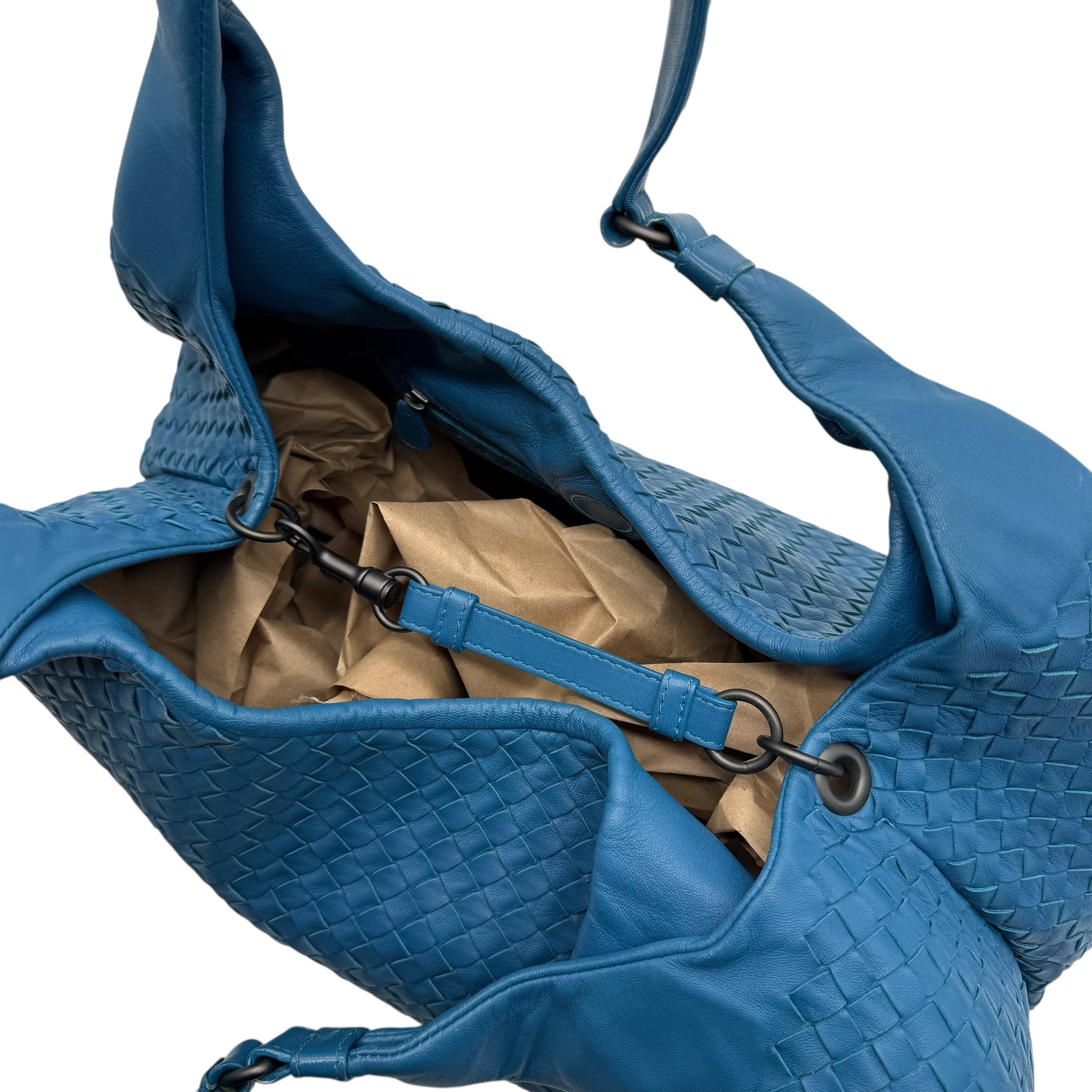 Bottega Veneta Blue Intrecciato Lambskin Large Hobo Shoulder Bag - Outfit Repeater