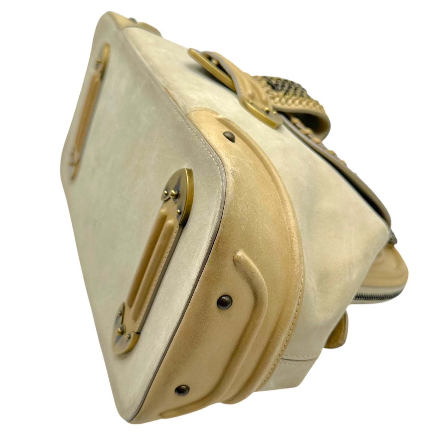 Christian Dior Ivory Suede Leather Bowler Bag