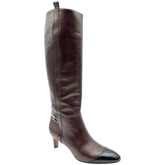 Chanel Brown & Black Leather Heeled Riding Boots