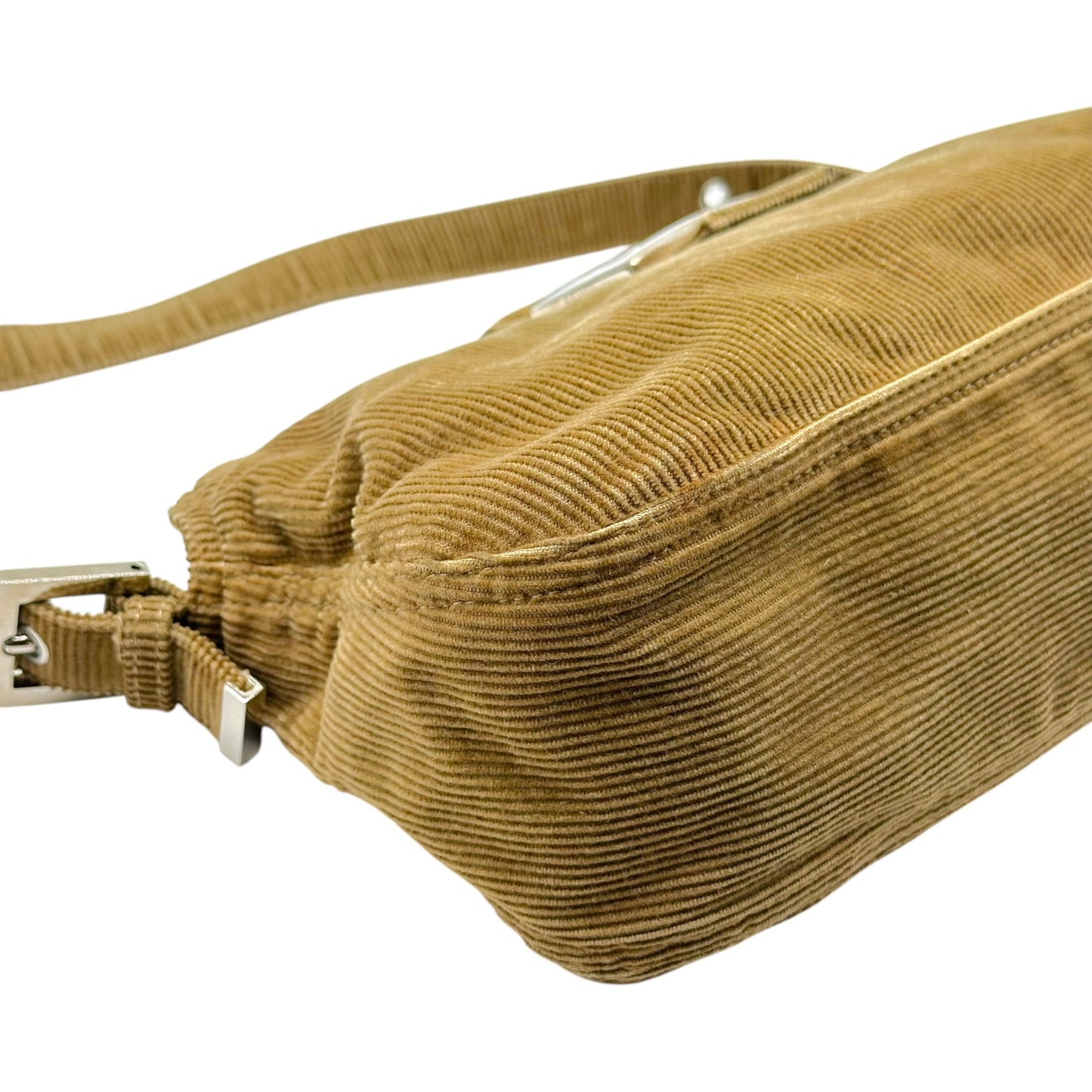 Fendi Brown Corduroy Fold-Over Square Baguette Bag