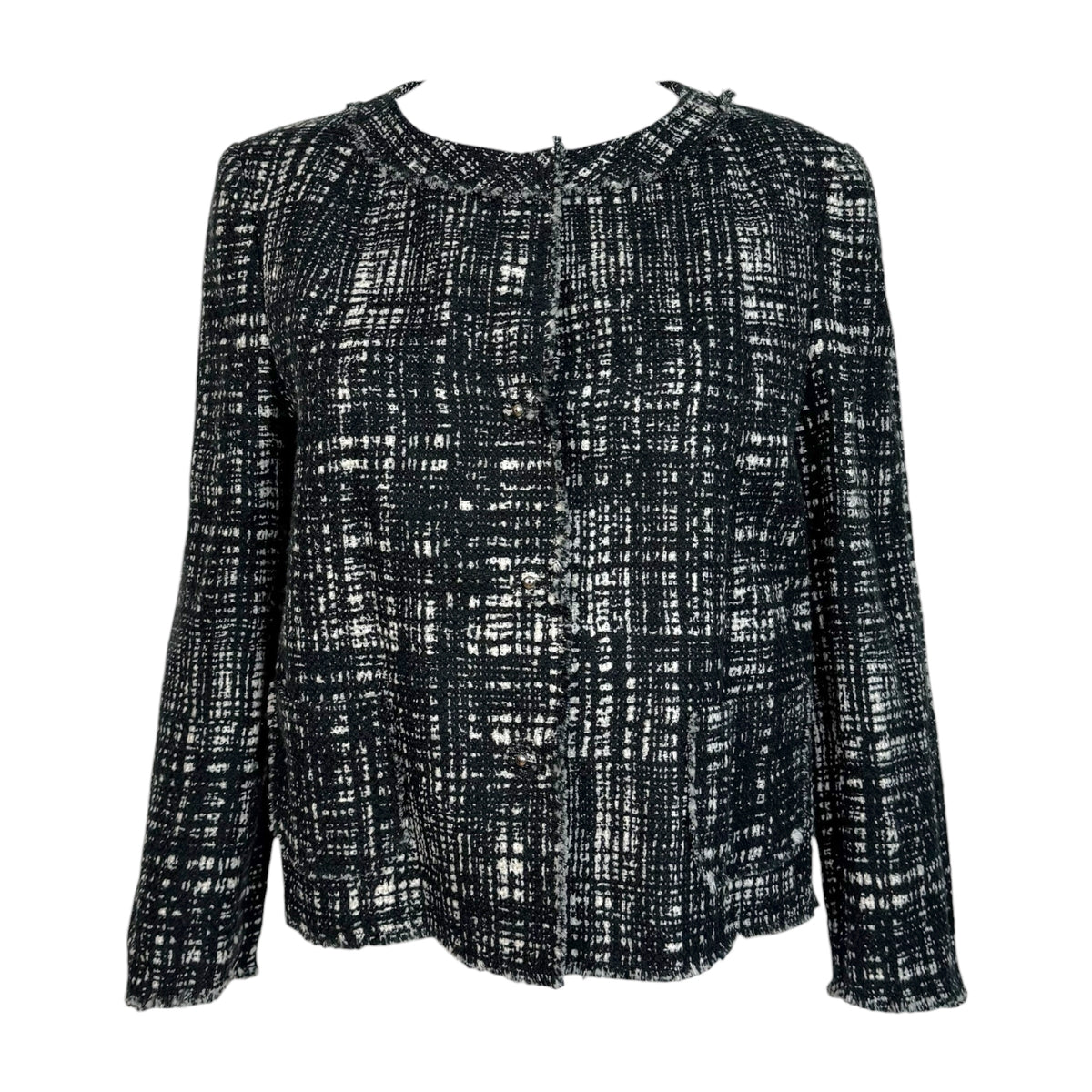 Prada Black White Tweed Silk Jacket Round Neckline