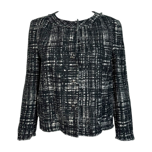Prada Black White Tweed Silk Jacket Round Neckline