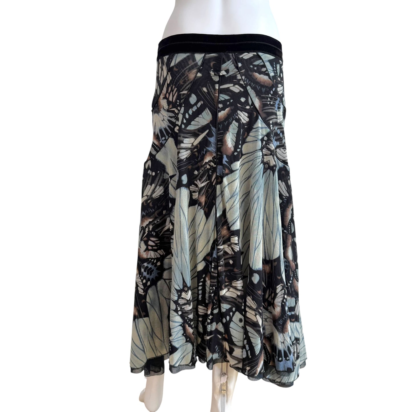 Jean Paul Gaultier Soliel Blue & Black Butterfly Print Mesh Midi Skirt NEW
