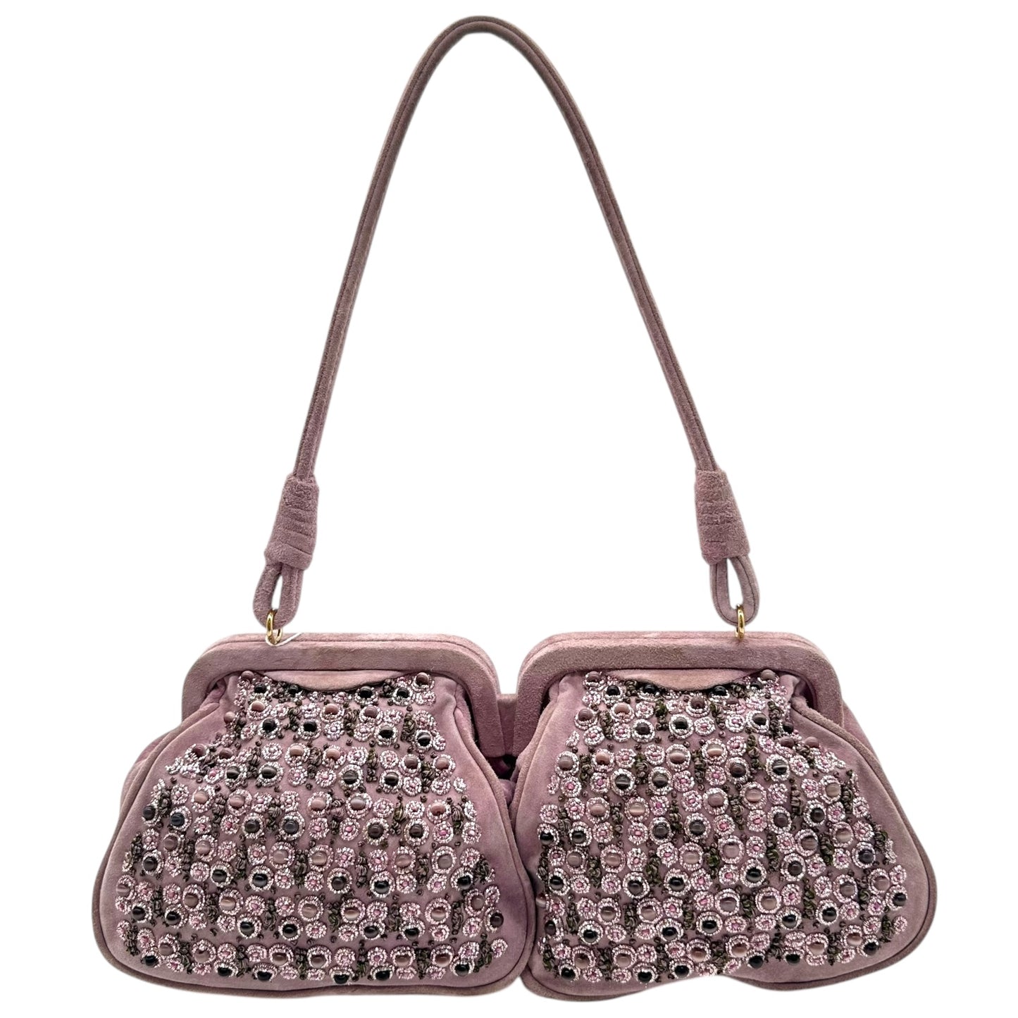 Bottega Veneta Limited Edition Lavender Suede Beaded Shoulder Bag - Outfit Repeater