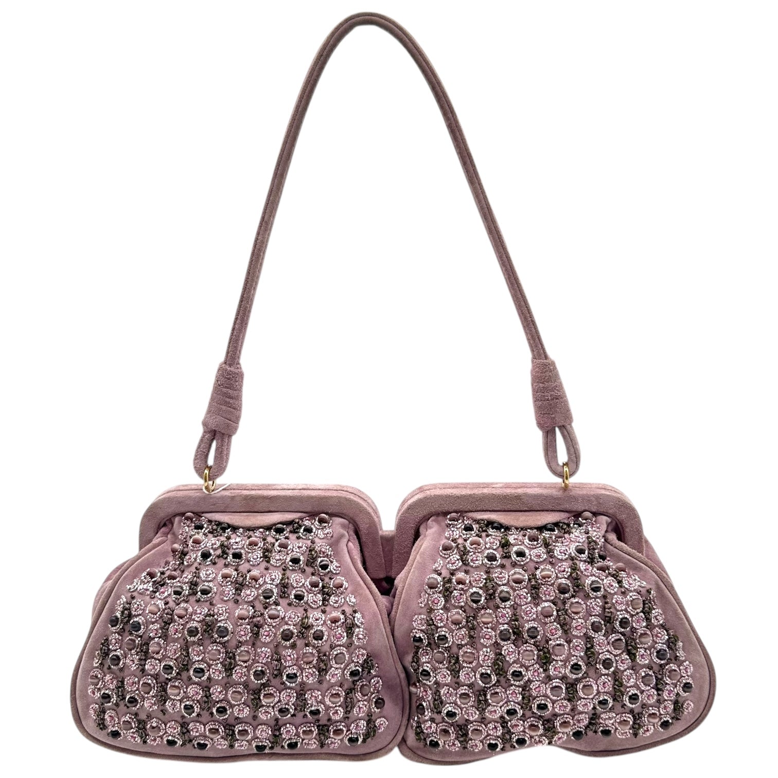 Bottega Veneta Limited Edition Lavender Suede Beaded Shoulder Bag - Outfit Repeater