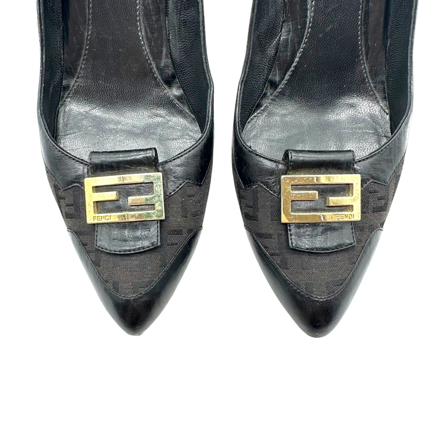 Fendi Black Zucchino Monogram Block Heels