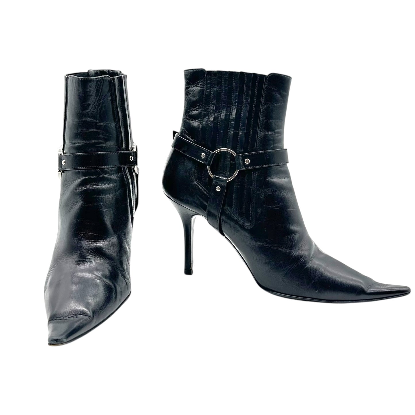 Christian Dior Black & Silver Logo Hardware Heeled Boots