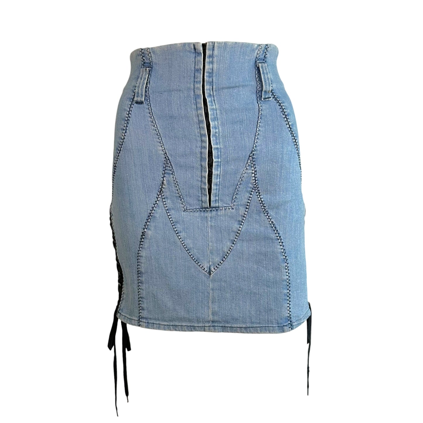 D&G High Waisted Denim Mini Skirt Light Blue Lace-Up