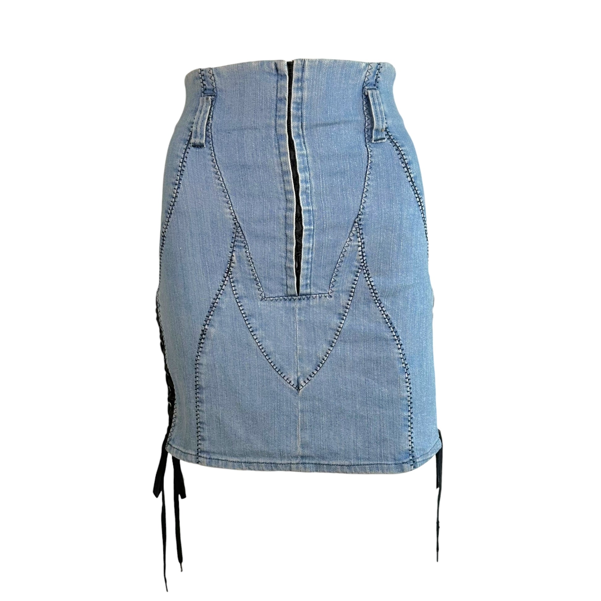 D&G High Waisted Denim Mini Skirt Light Blue Lace-Up