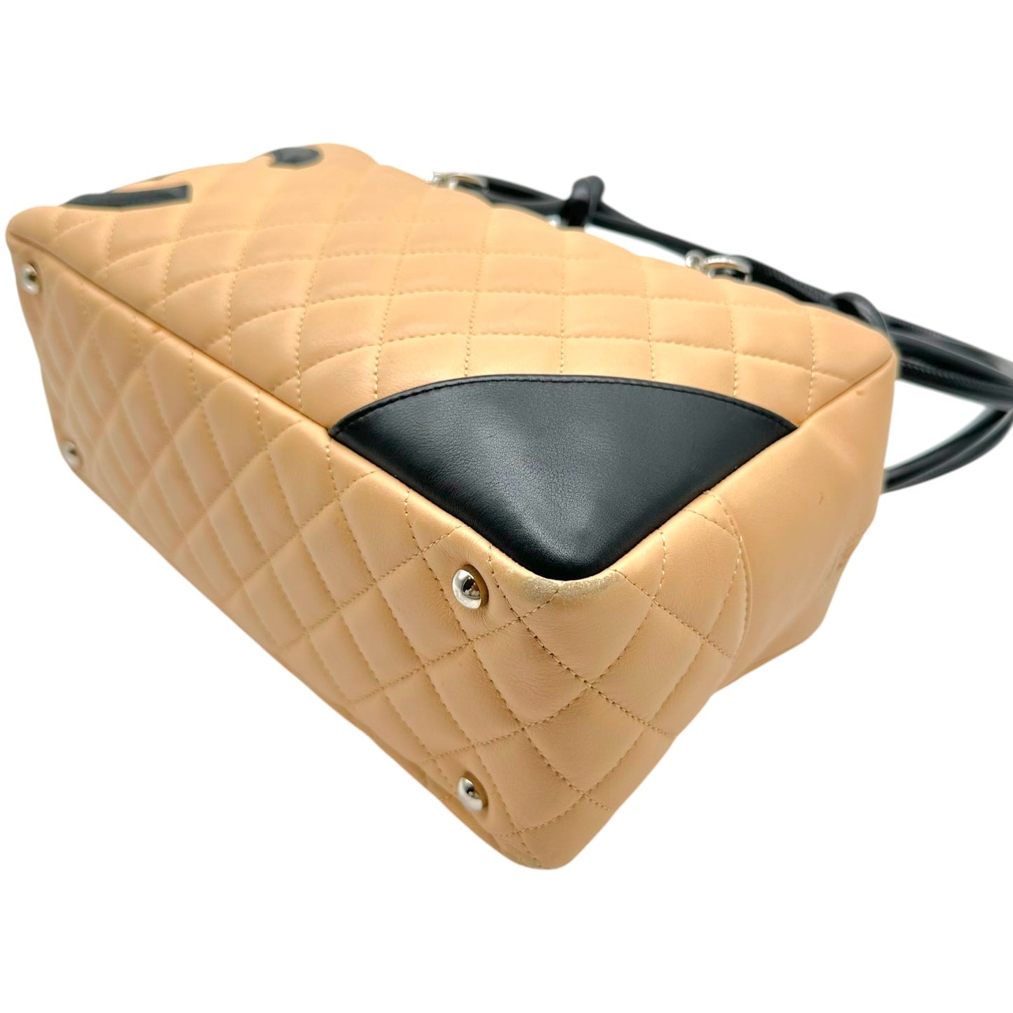 Chanel Bowler Bag Beige Black Matelasse Leather