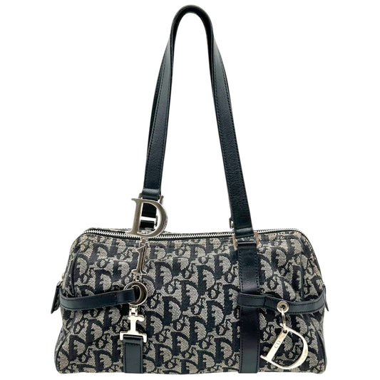 Christian Dior Black Trotter Monogram Logo Hardware Shoulder Bag