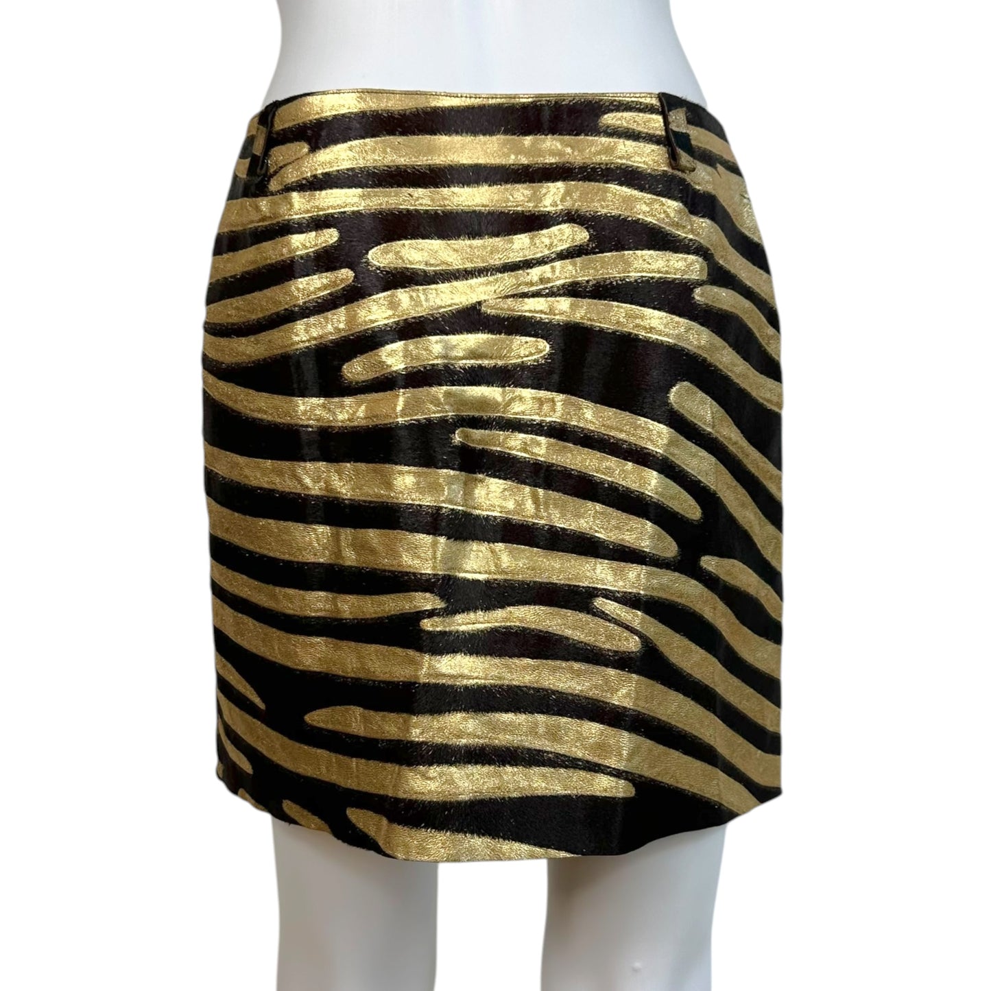 Chanel Cruise 2001 Gold Metallic & Brown Zebra Print Ponyhair Mini Skirt