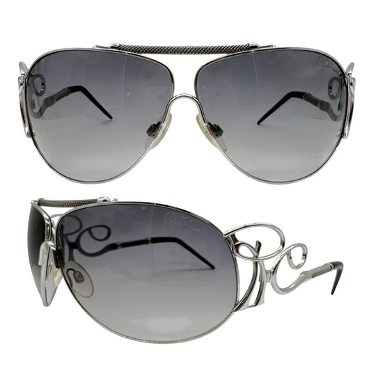 Roberto Cavalli Silver Logo Arm Oversized Aviator Sunglasses w/ Case