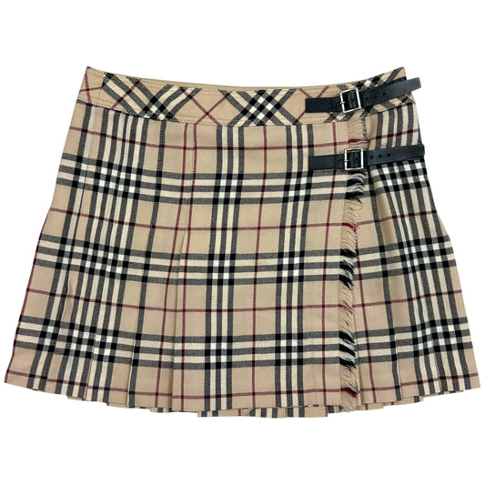 Burberry Blue Label Classic Tan Plaid Pleated Mini Skirt