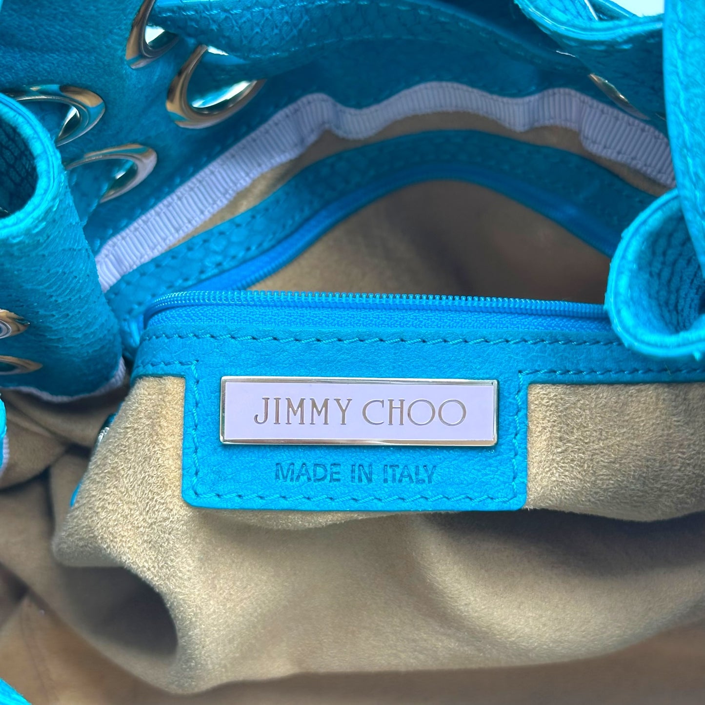 Jimmy Choo Turquoise Suede & Python Trim Shoulder Bag