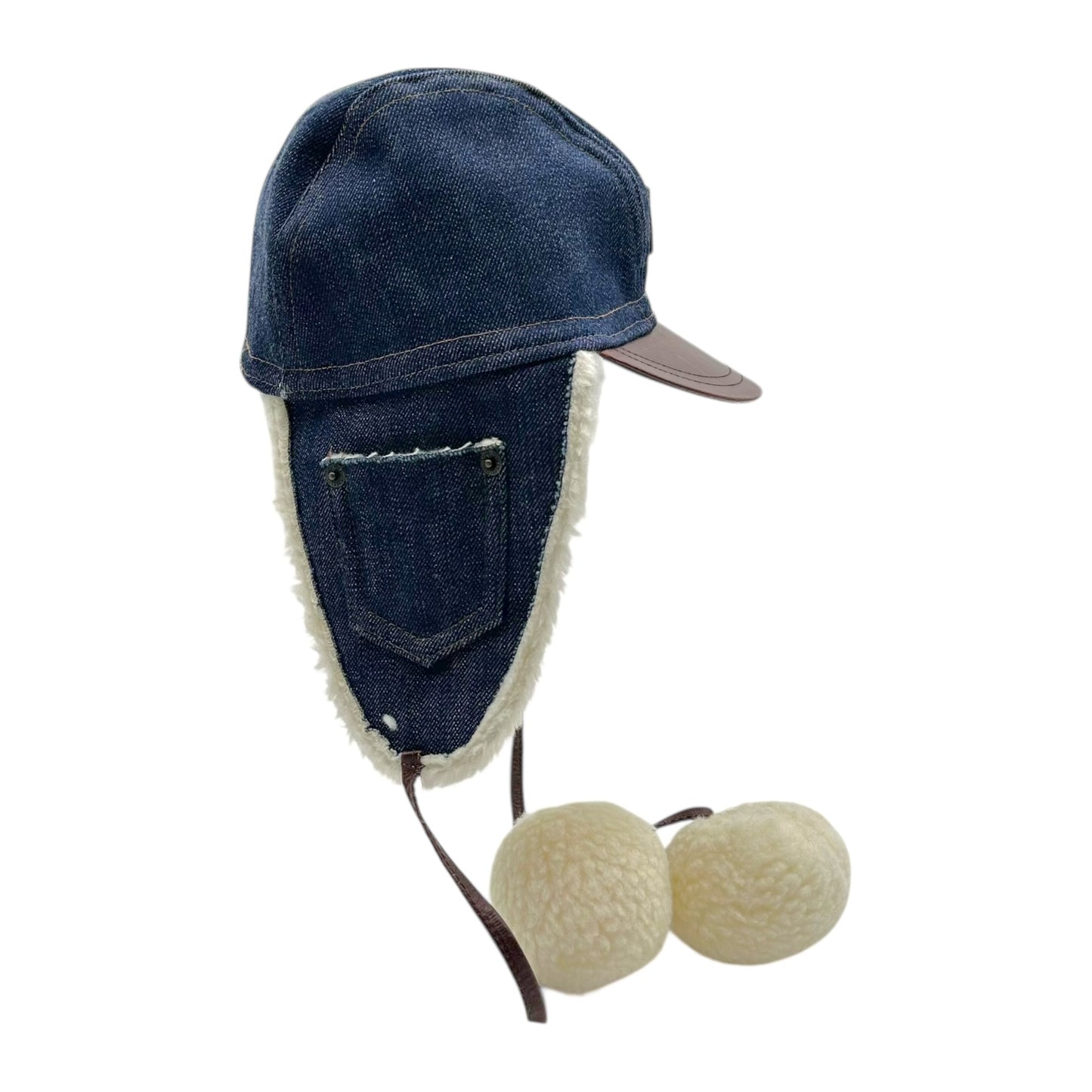 D&G Dolce & Gabbana Leather & Denim Trapper Hat NEW