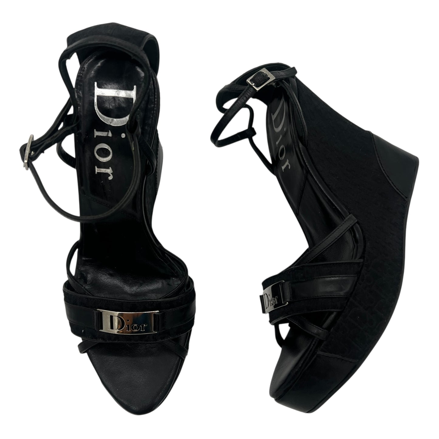 Christian Dior Black Monogram Wedge Sandals - Outfit Repeater
