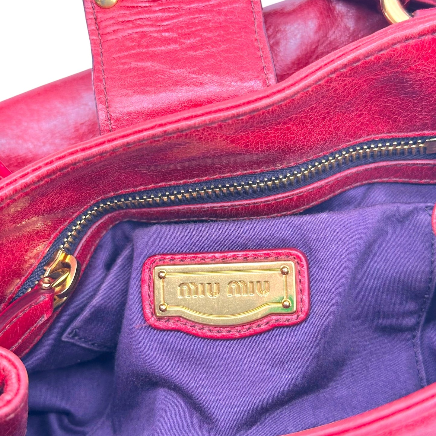 Miu Miu Red & Gold Bow Embellished 2-Way Small Bowler Bag