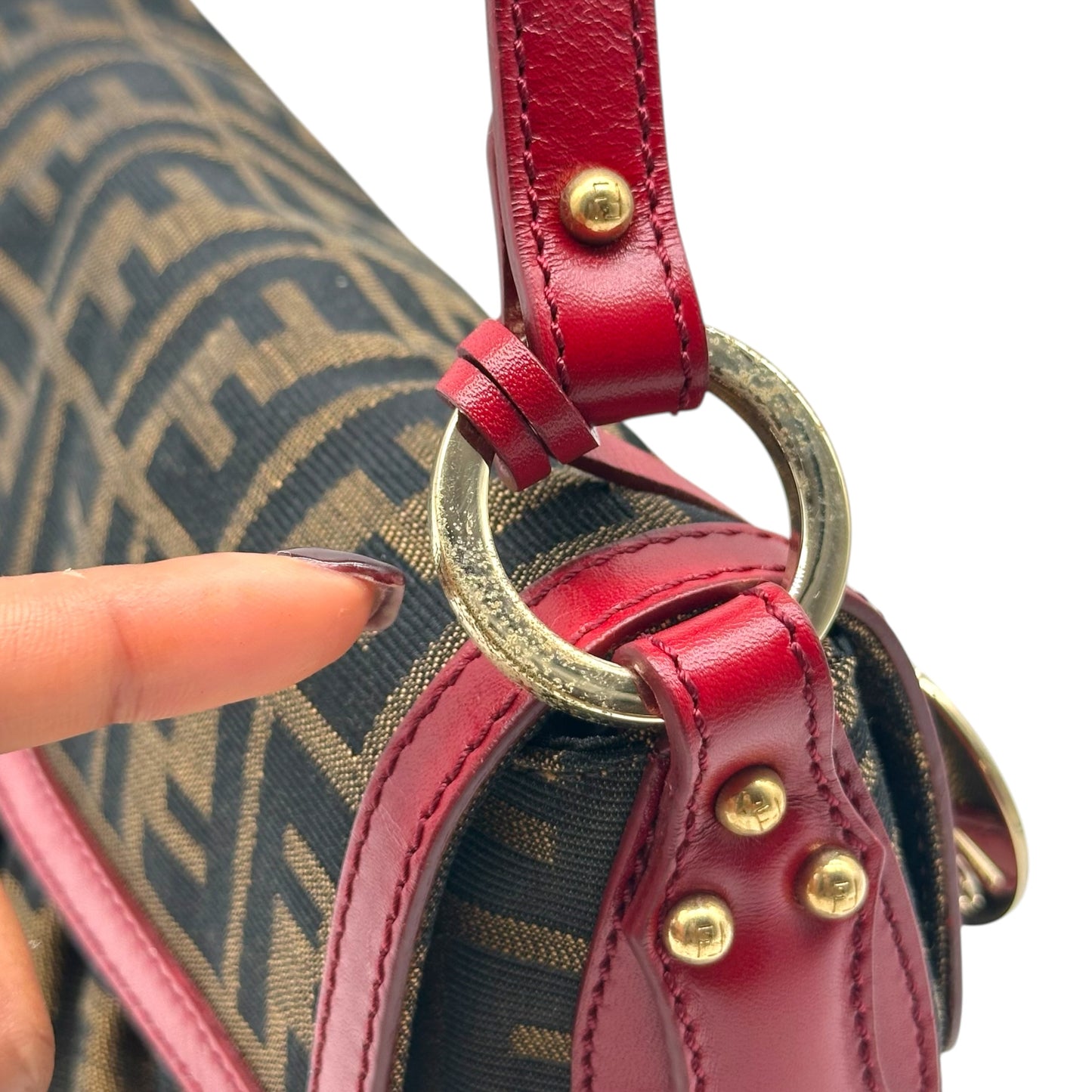 Fendi Medium Chef Shoulder Bag Zucca Monogram Red Leather