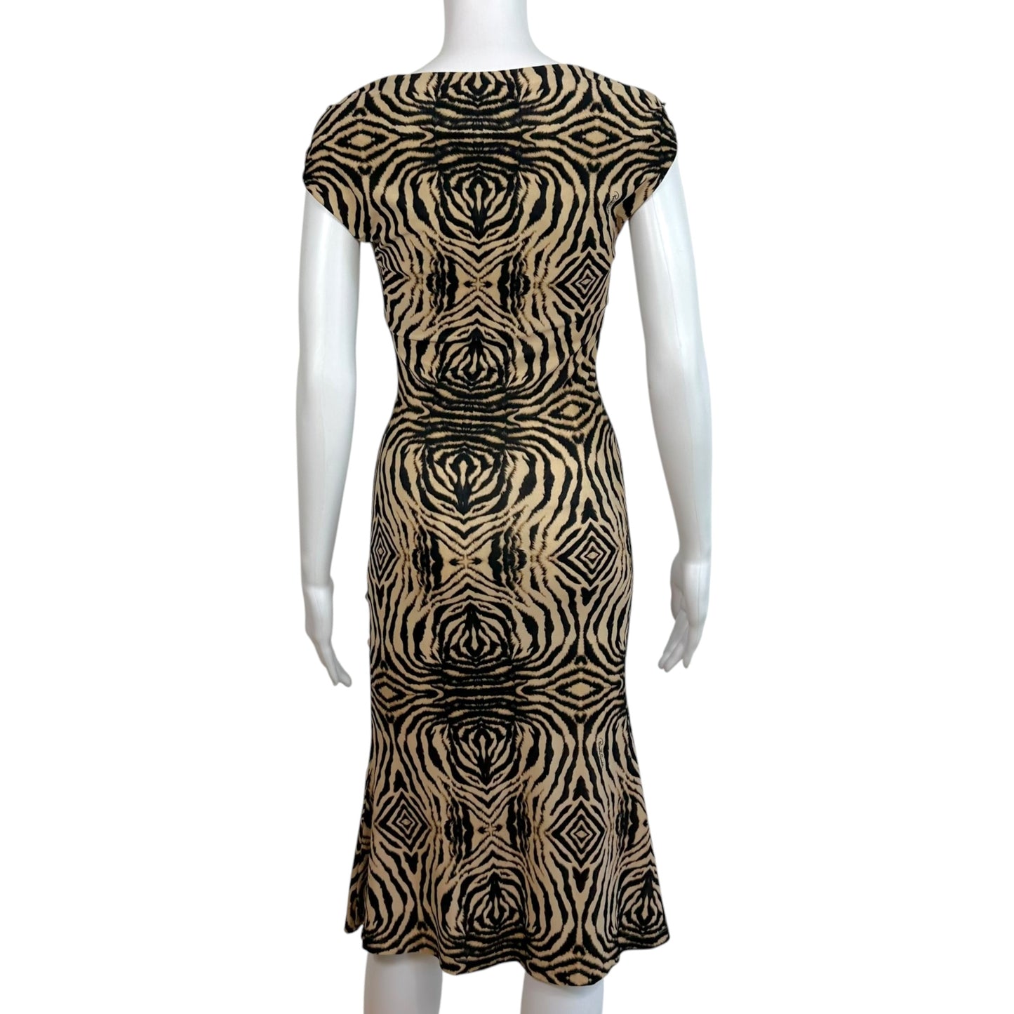 Roberto Cavalli 2006 Tan & Black Zebra Print Midi Dress