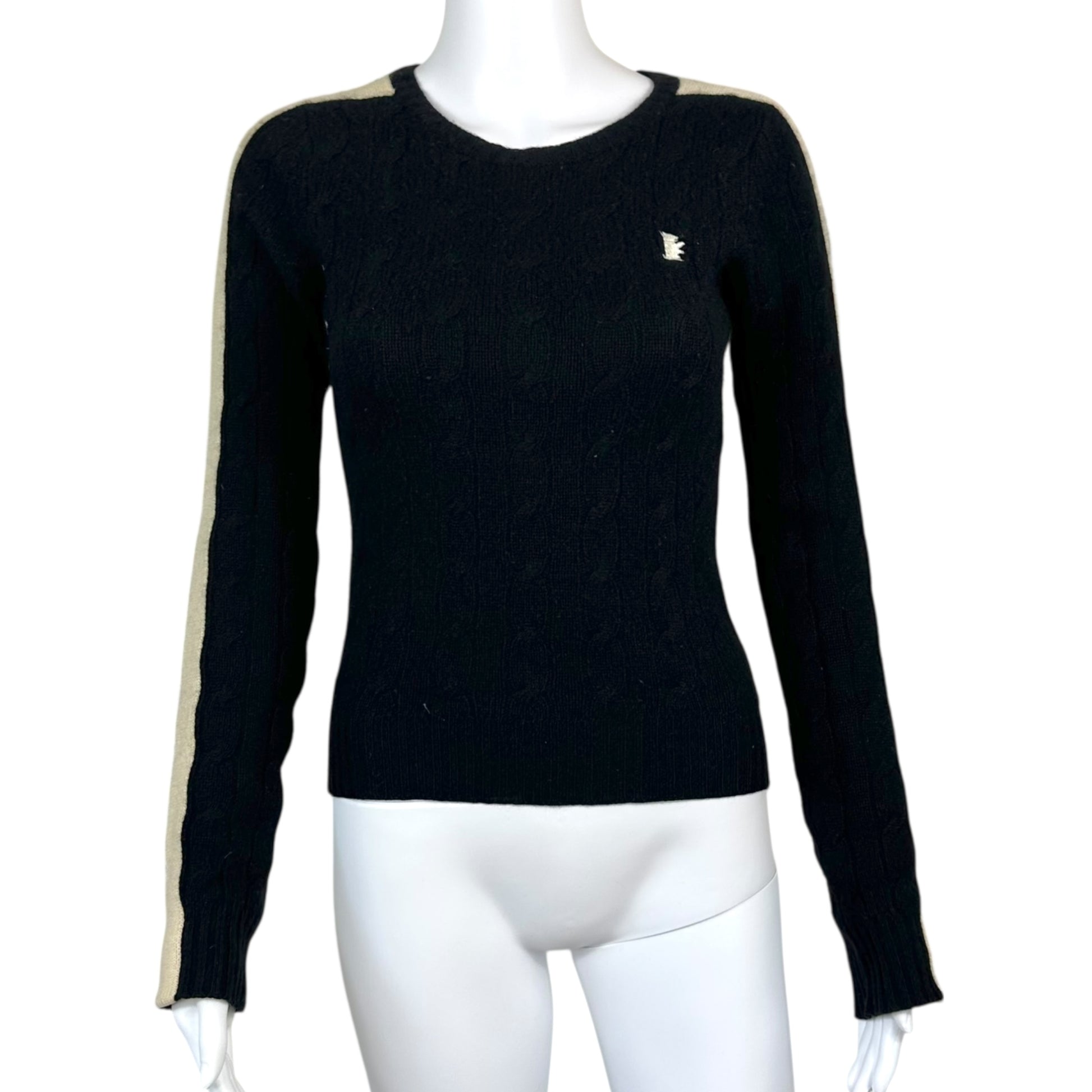 Juicy Couture Black & Ivory Cable Knit Cashmere Sweater - Outfit Repeater