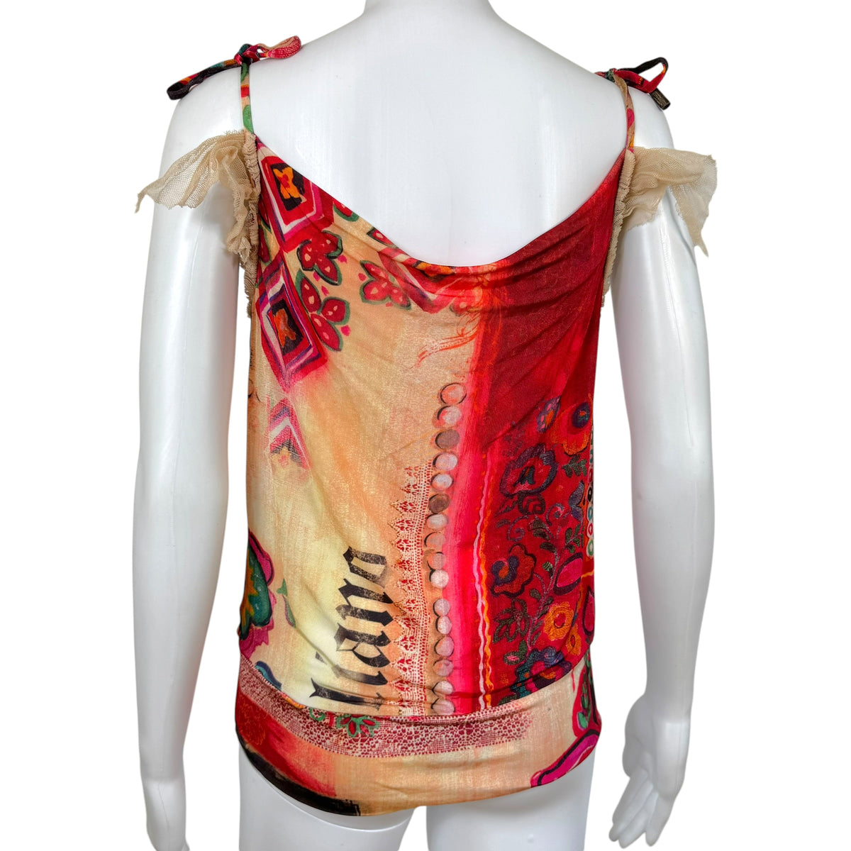 Galliano Multicolor Patterned Cowl Neck Cami Top