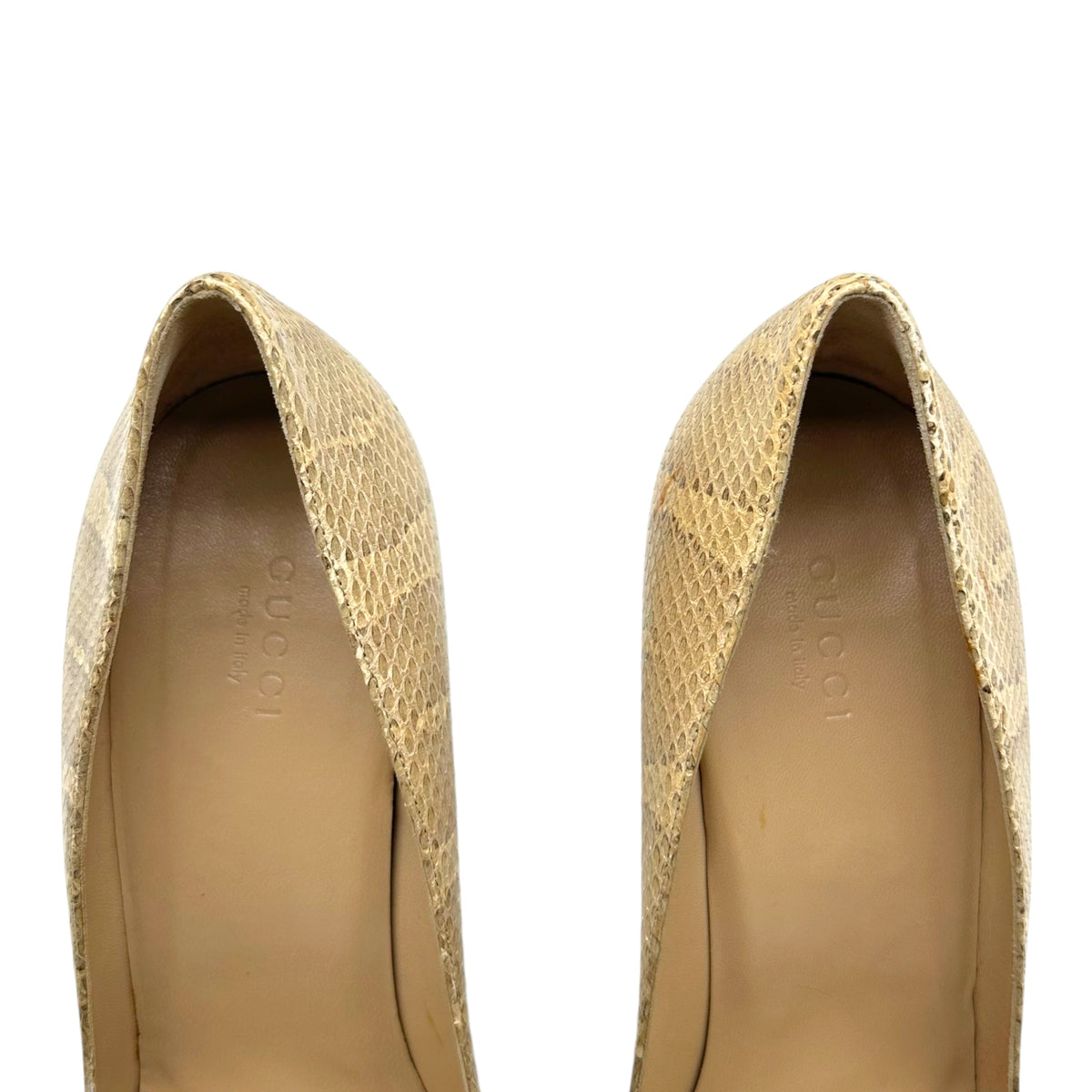 Gucci Ivory Snakeskin Bamboo Heel Pointed Toe Pumps