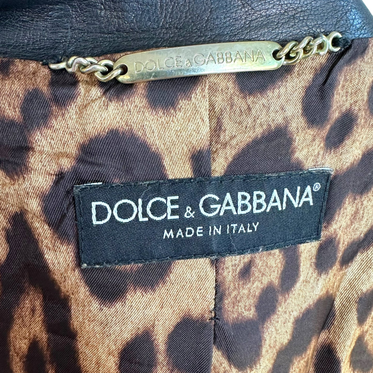 Dolce & Gabbana Black Logo Button Cuff Leather Jacket