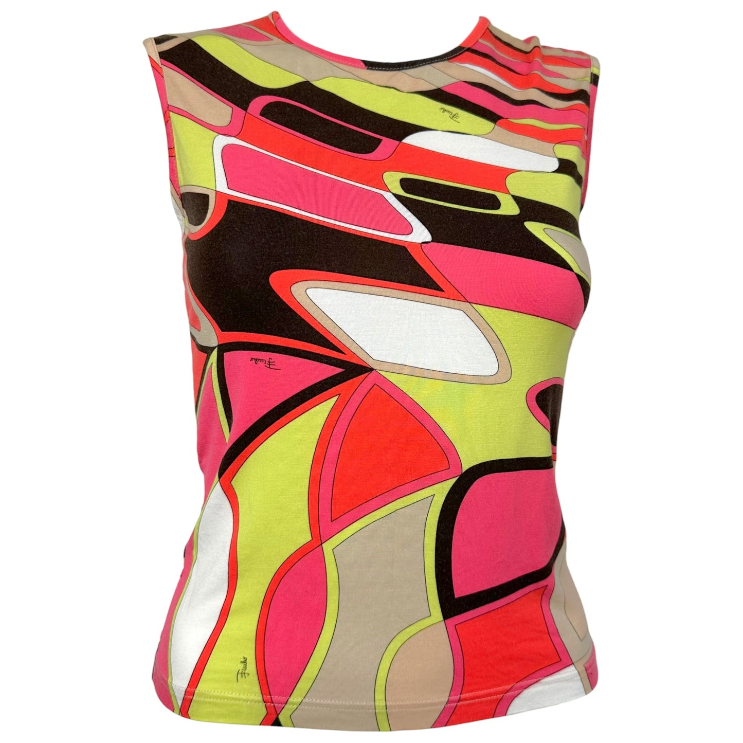 Emilio Pucci Pink & Brown Printed Long Sleeveless Tank Top