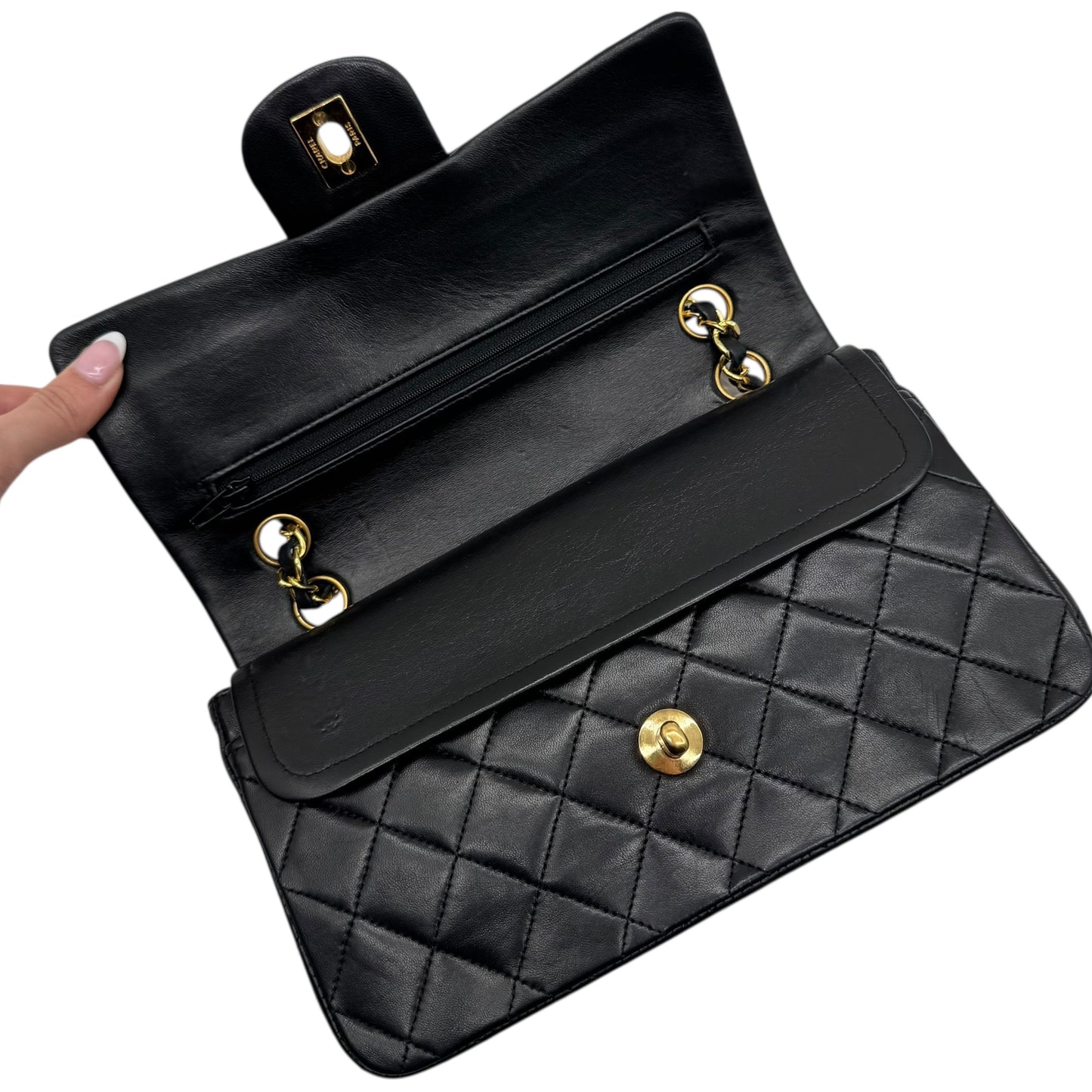Chanel Black Matelasse Lambskin Small Classic Flap Bag 1989-91 - Outfit Repeater