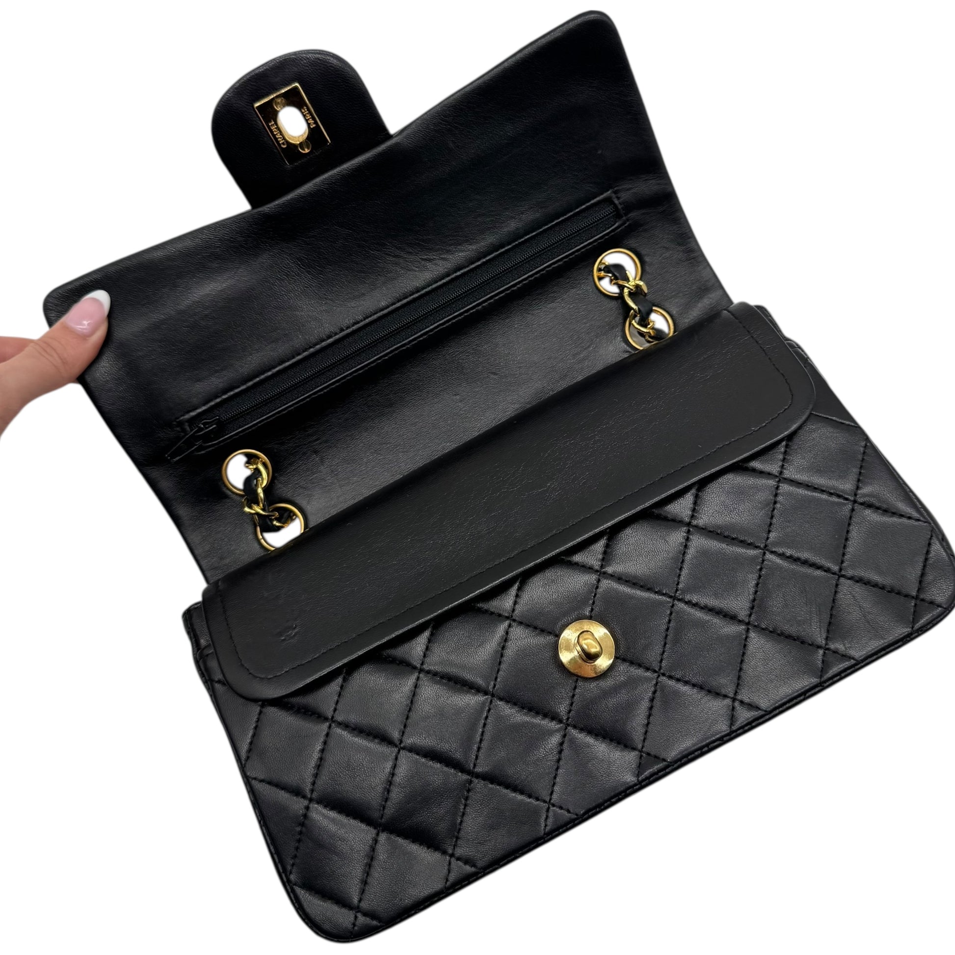 Chanel Black Matelasse Lambskin Small Classic Flap Bag 1989-91 - Outfit Repeater