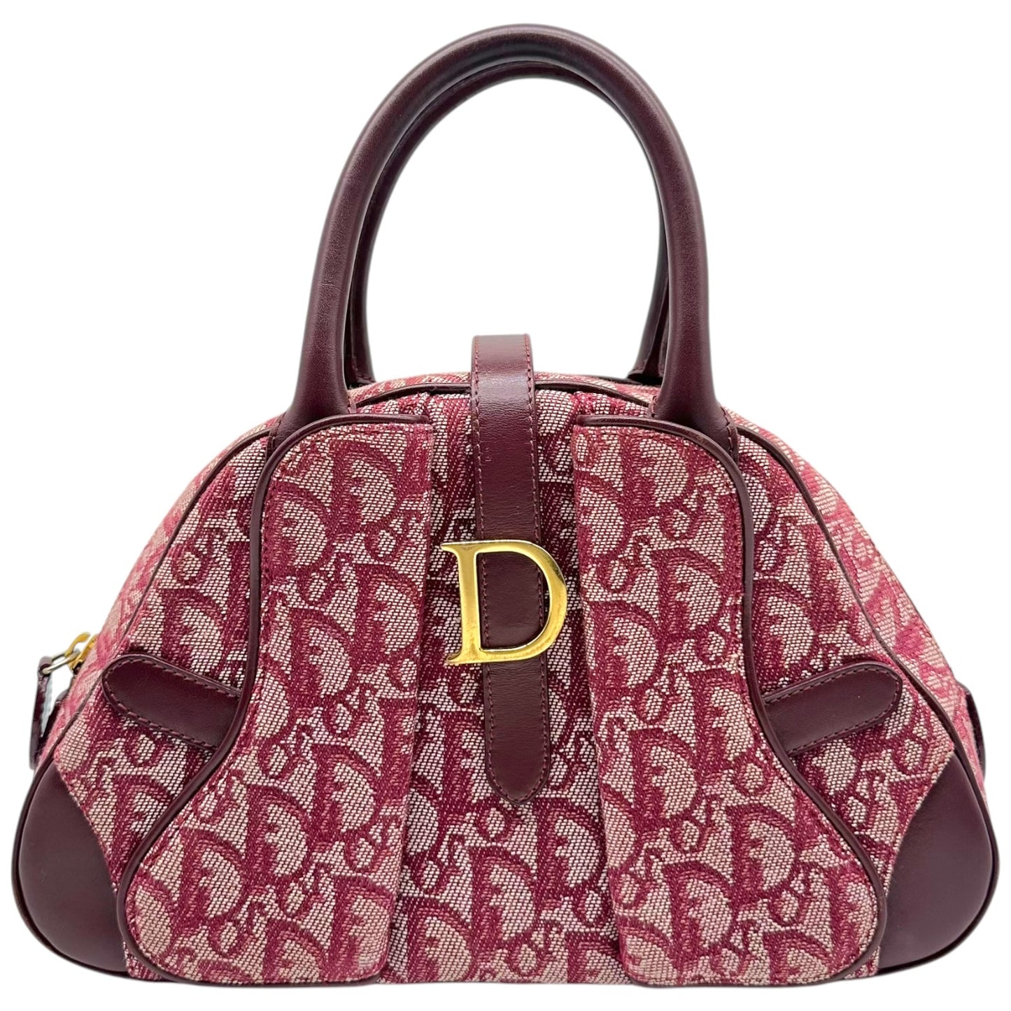Christian Dior Burgundy Trotter Monogram Small Double Saddle Bowler Handbag