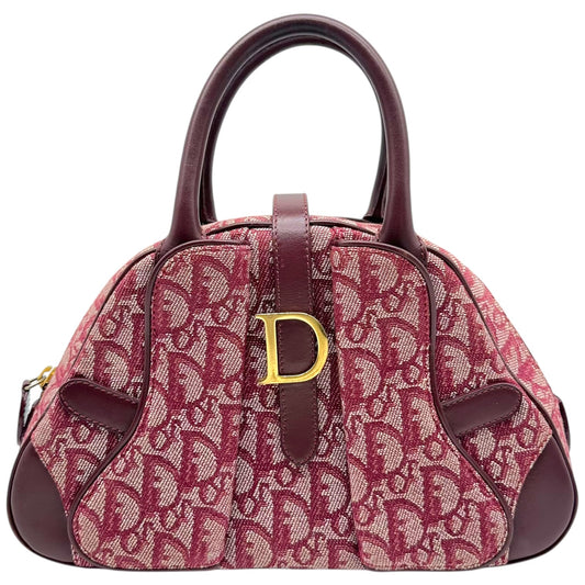 Christian Dior Burgundy Trotter Monogram Small Double Saddle Bowler Handbag