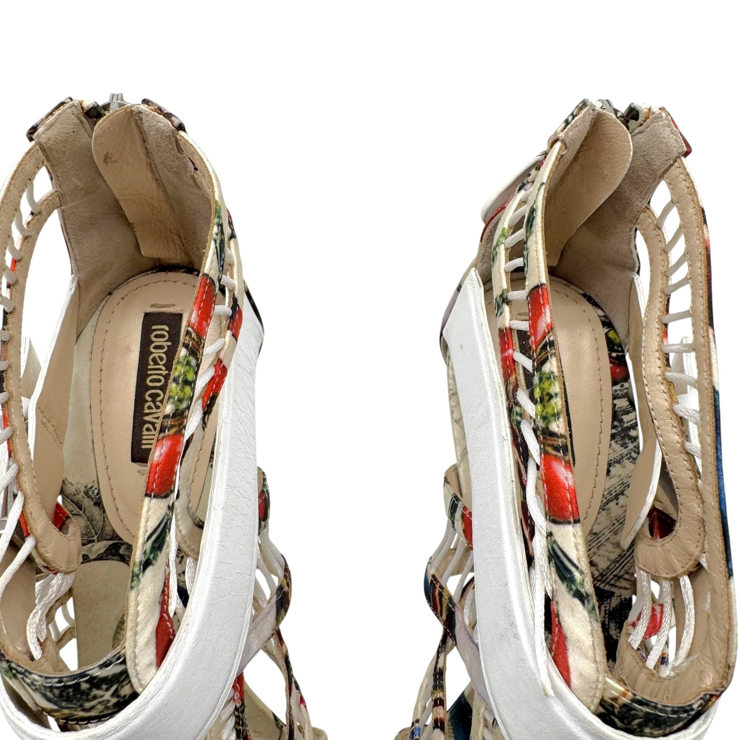 Roberto Cavalli Multicolor Printed Silk Strappy Stiletto Sandals