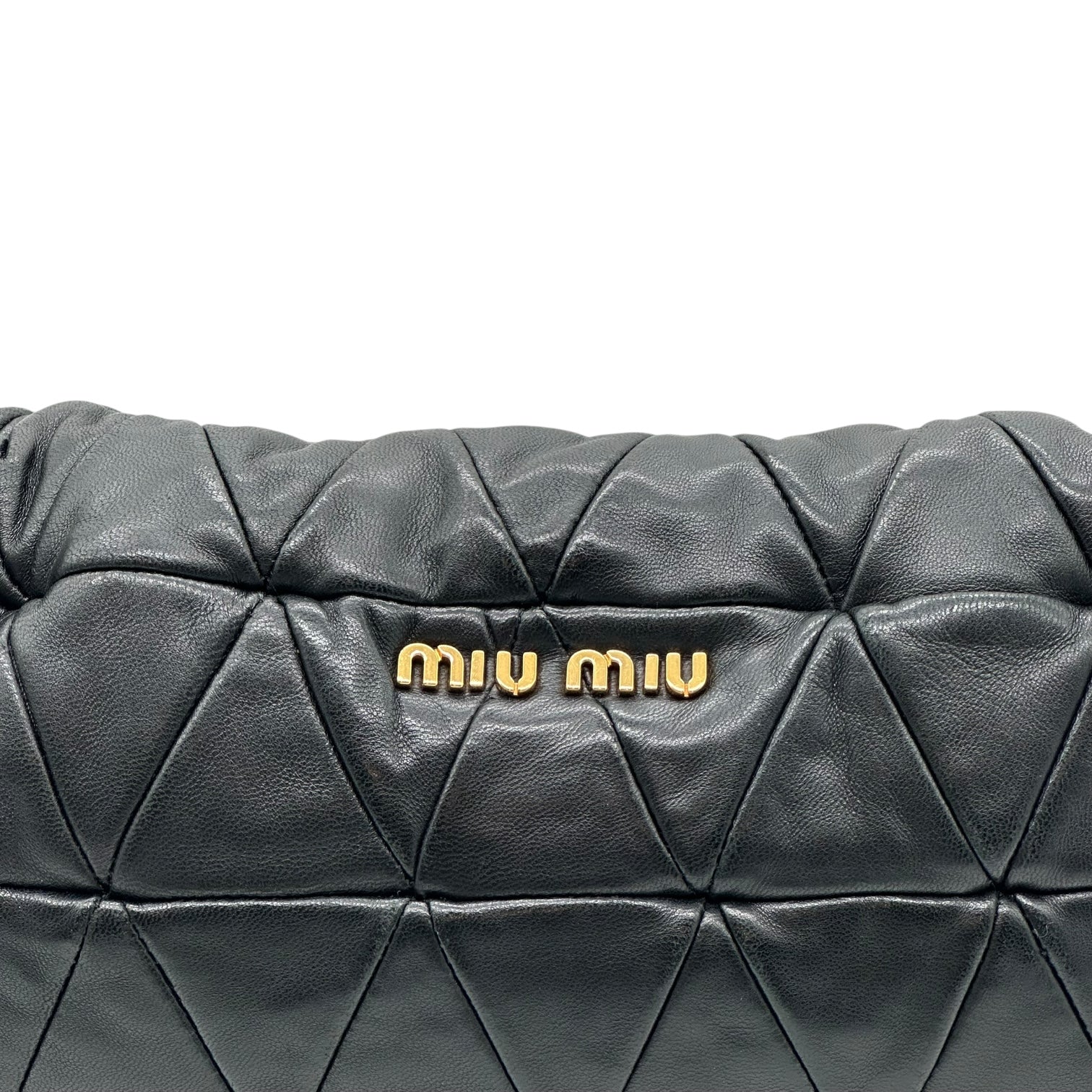 Miu Miu Black Leather & Gold Studs Quilted 2-Way Shoulder Clutch Bag - Outfit Repeater