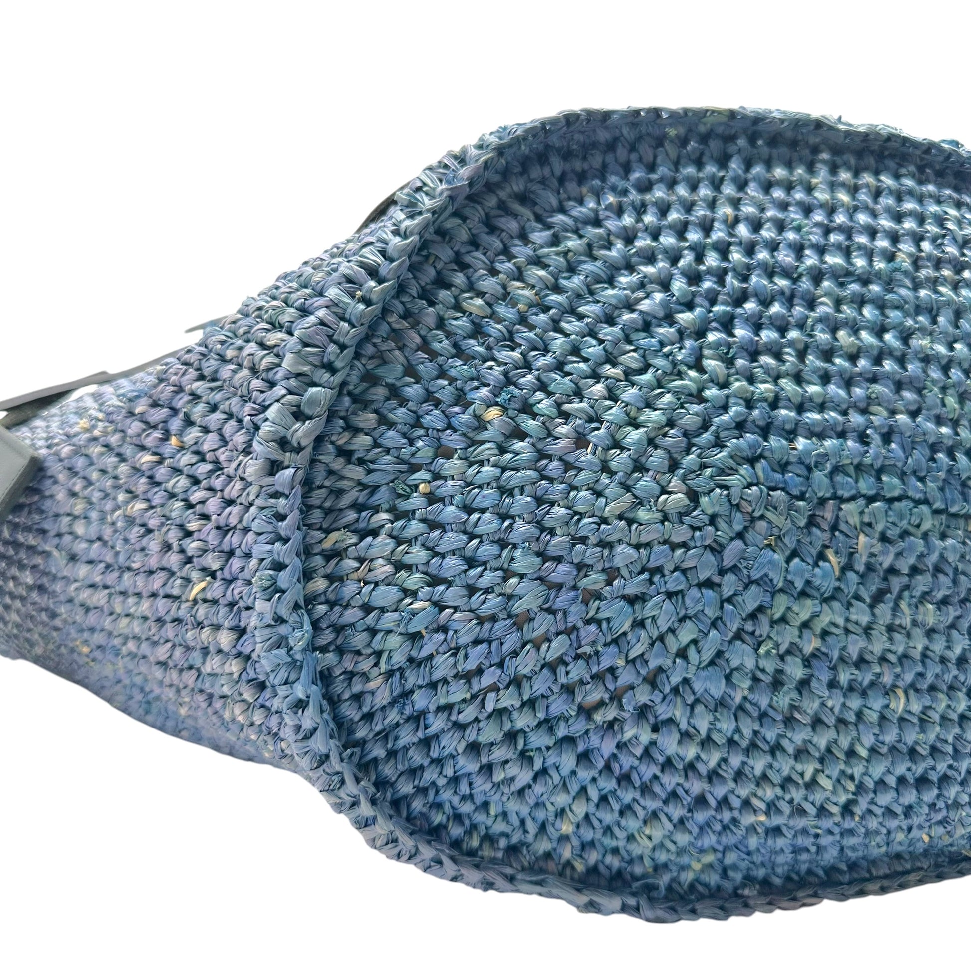 Balenciaga Large 2-Way City Beach Bag Blue Raffia Black Leather