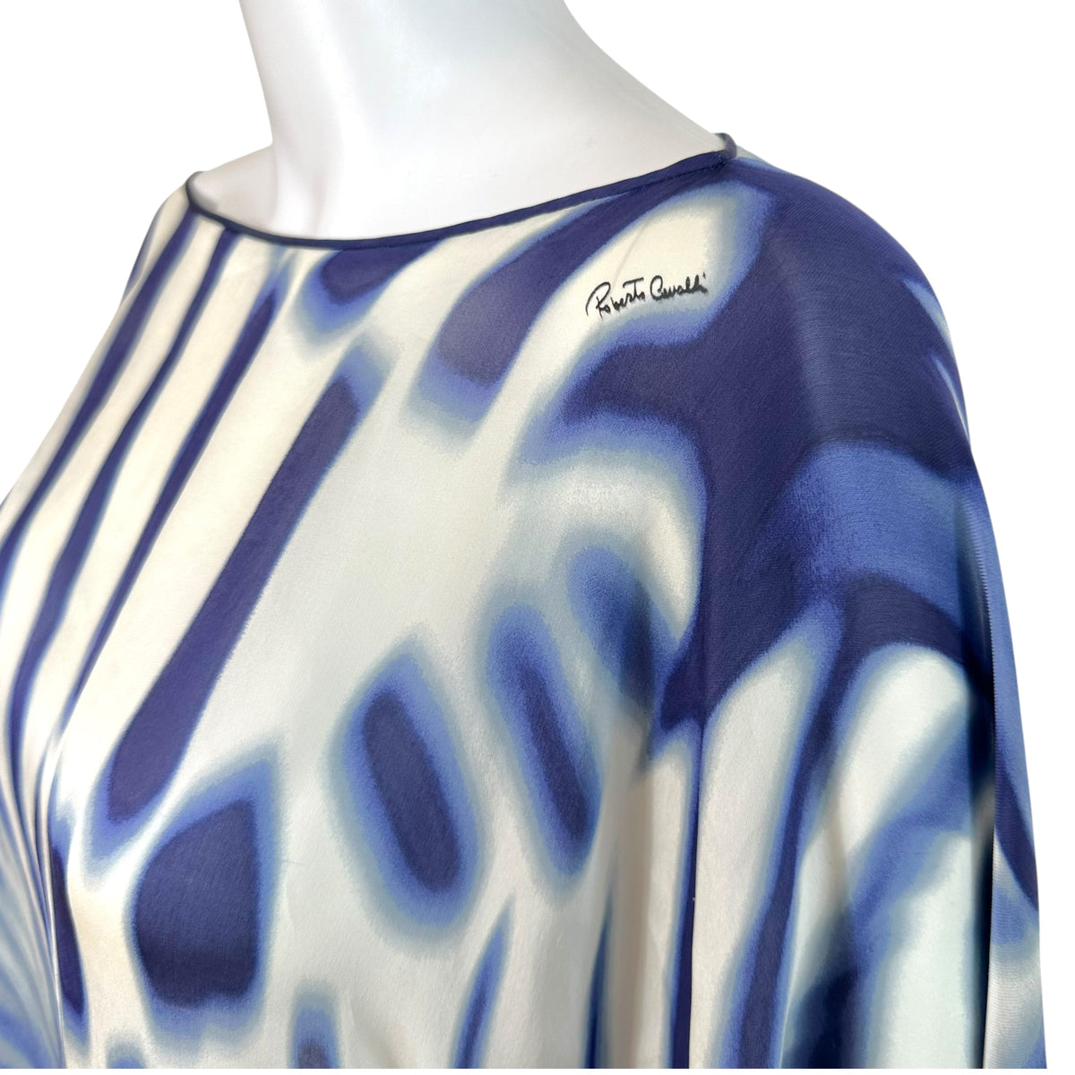 Roberto Cavalli Sheer Silk Asymmetrical Dolman Blouse